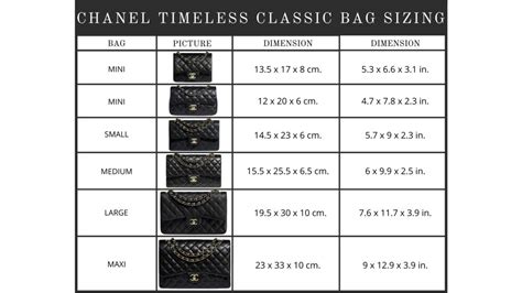 chanel classic size chart